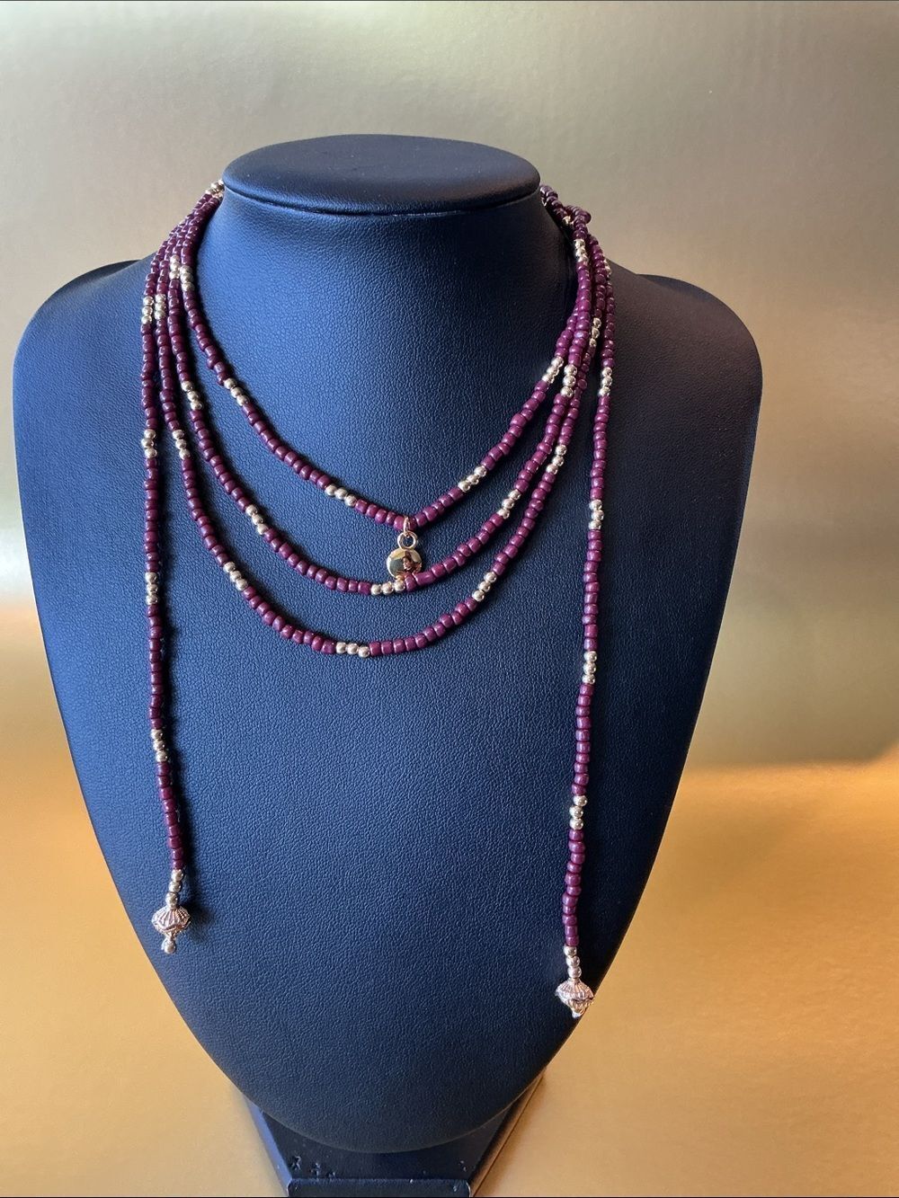 Mayamar Long Strand Burgundy and Gold Beaded Necklace